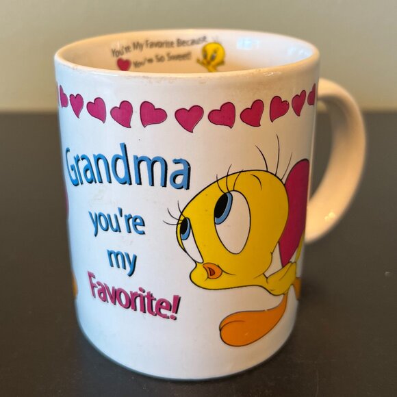 Vtg WARNER BROS Looney Tunes TWEETY BIRD Grandma You're My Favorite! 2000 Mug - Picture 1 of 10